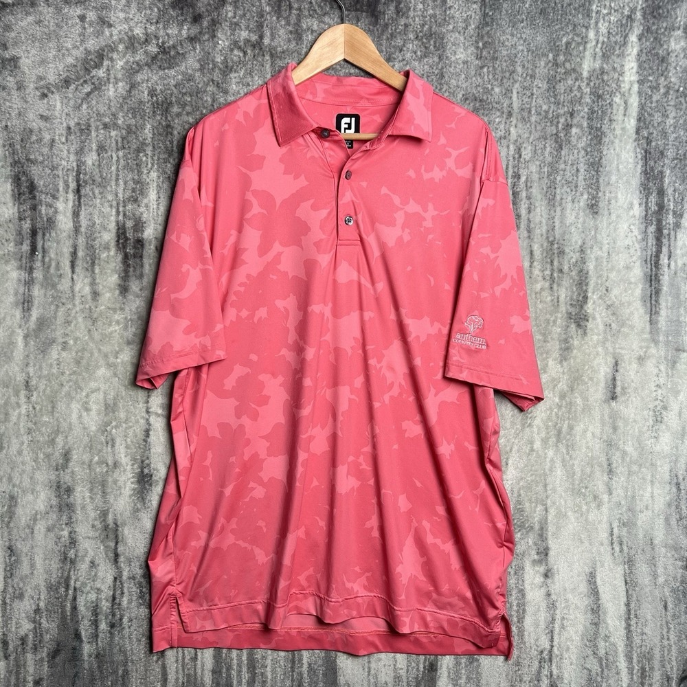 Footjoy Polo Shirt Mens XL Pink Camo Floral Performance Golf Athletic Casual